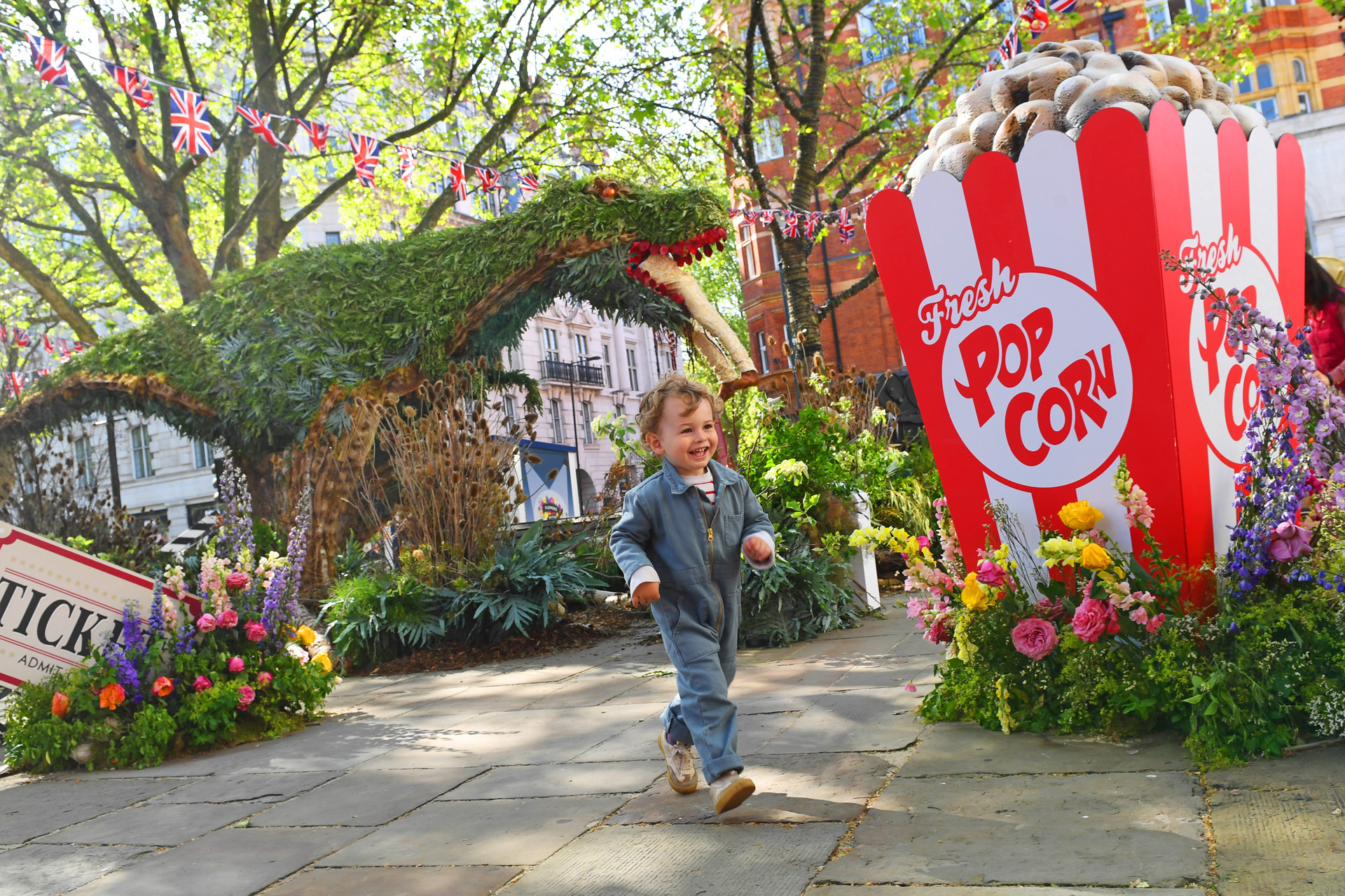 2 year old Otto Pelham attends the launch of Chelsea in Bloom with the theme 'Flowers On Film' in line with the launch of the RHS Chelsea Flower Show on May 24, 2023 in London, England.