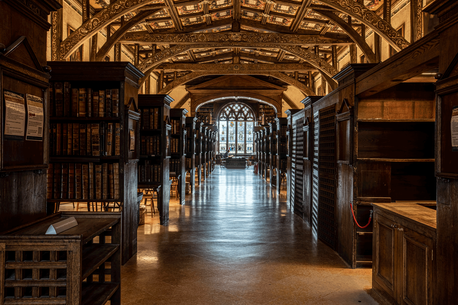 Main area of Duke Humfreys reading room, Bodleian Library, Oxford.