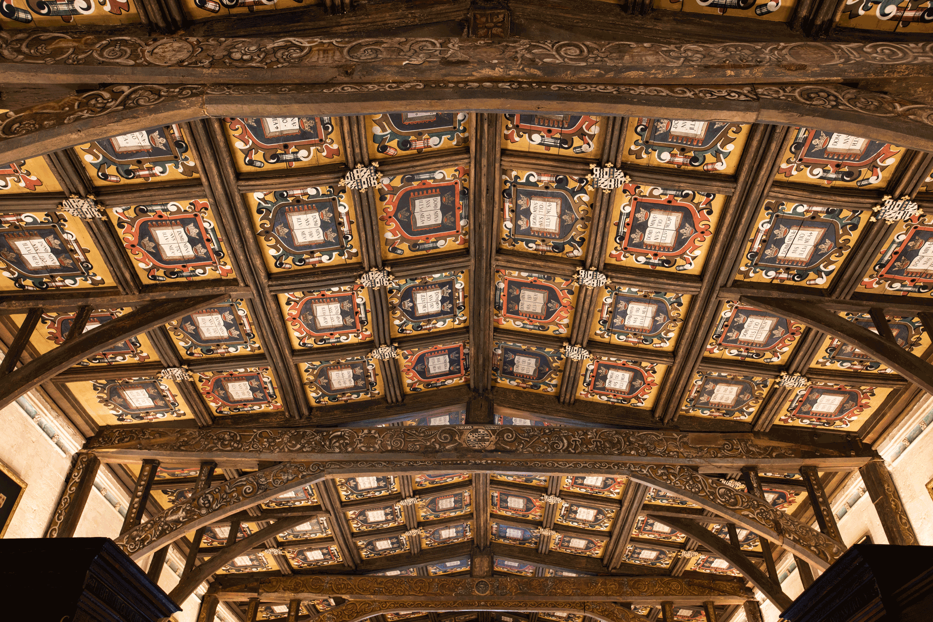 Ceiling of Duke Humfreys reading room, Bodleian Library, Oxford.