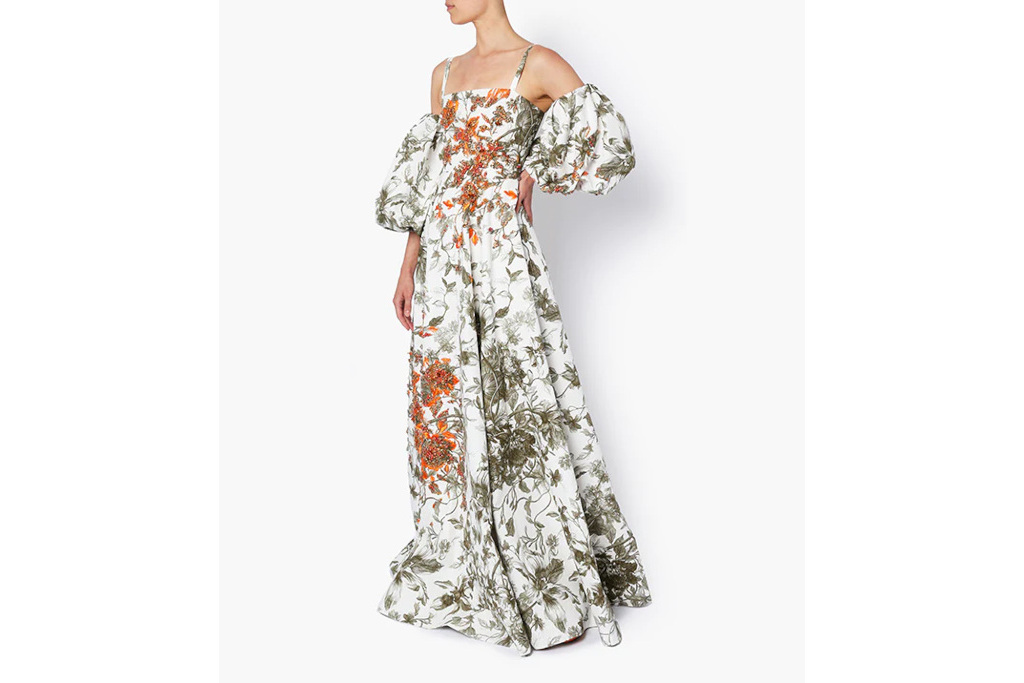 Woman in floral puff sleeve dress