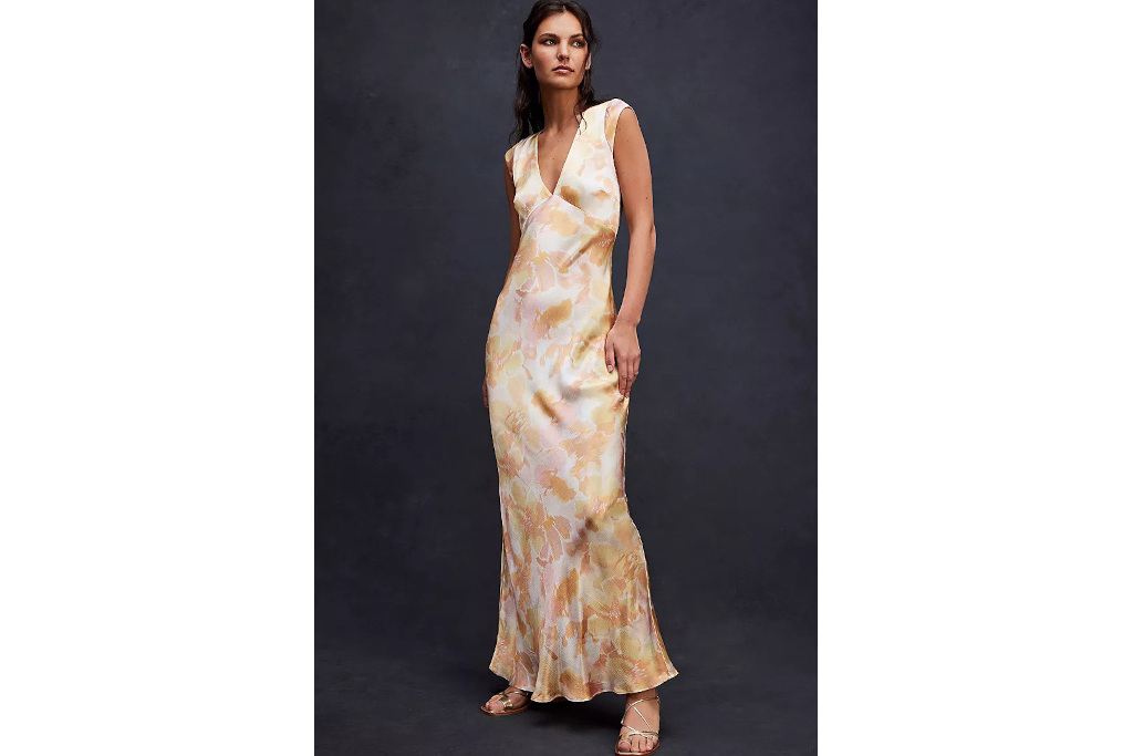 Woman in silky maxi gown