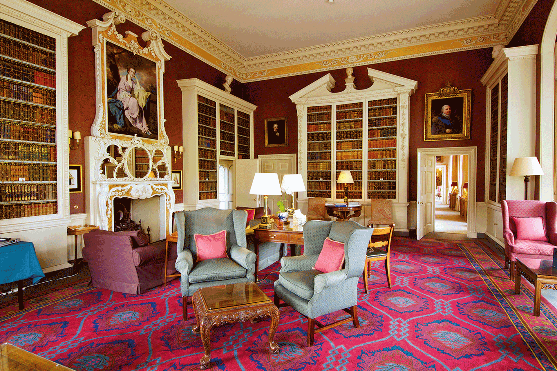 Library at Hartwell House hotel.