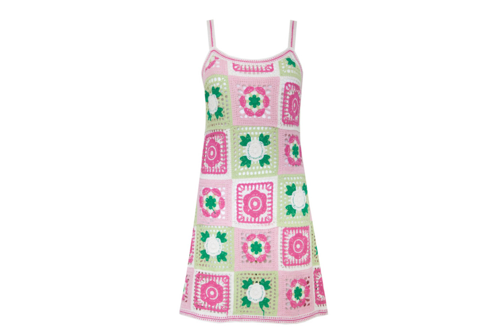 Pink and green crochet dress