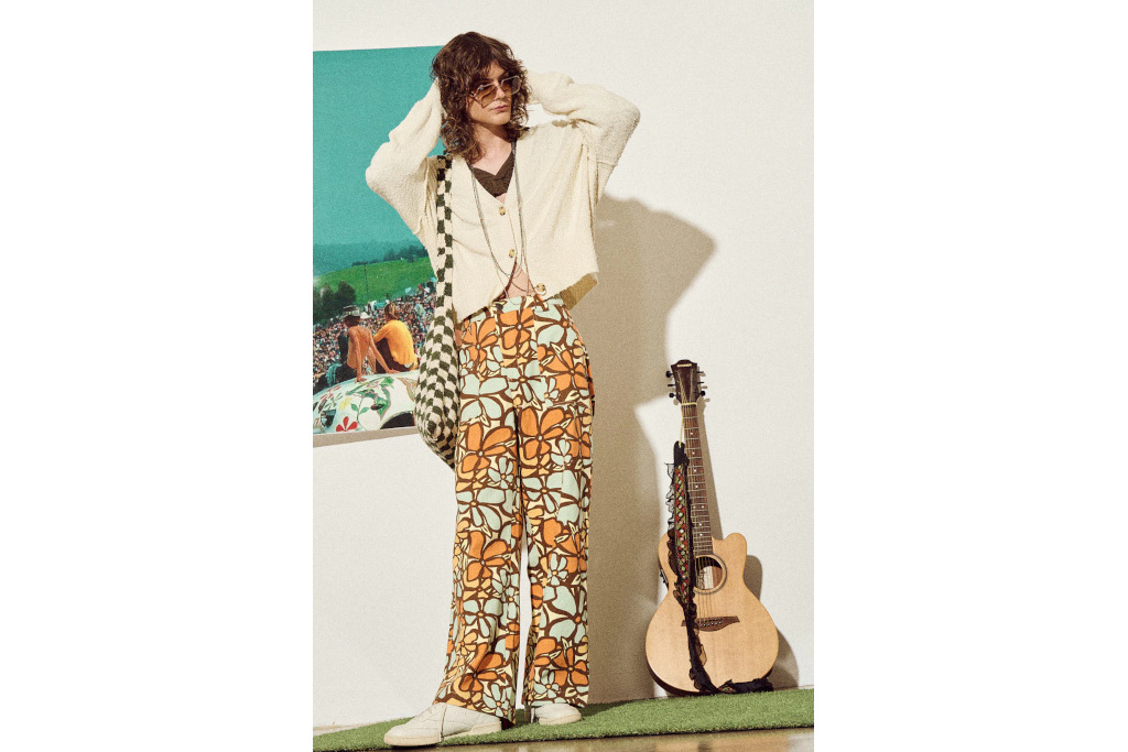 Woman in colourful trousers