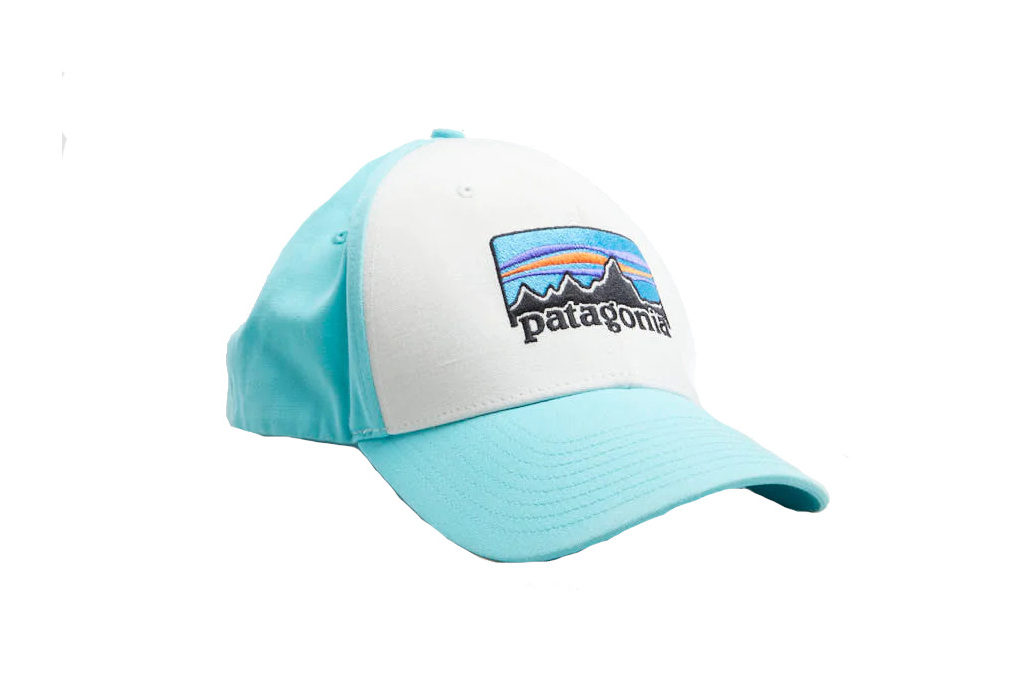 Blue and white hat with Patagonia logo