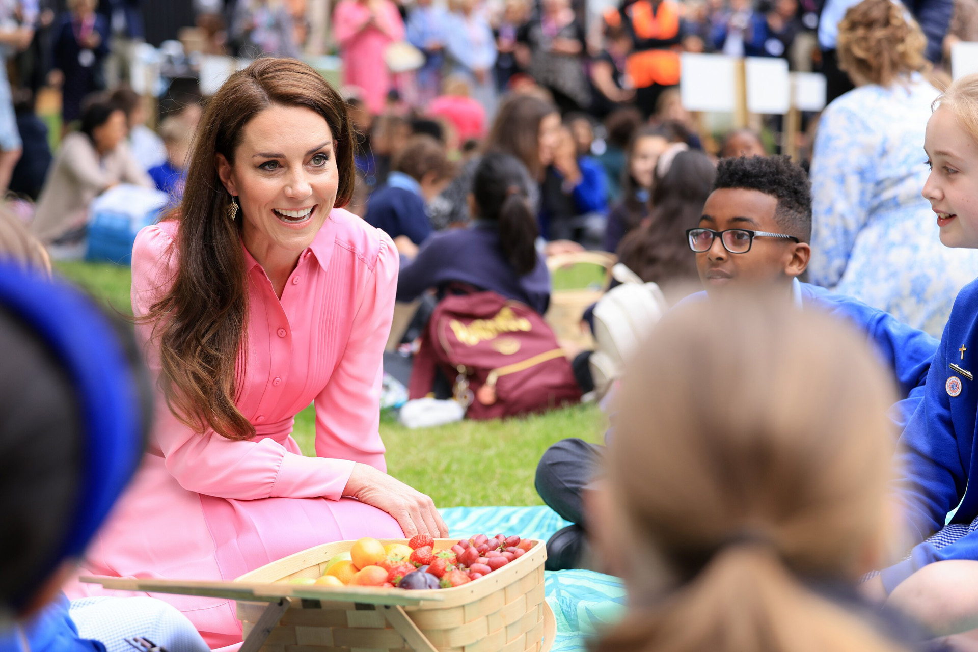 The Princess of Wales Kate Middleton visits RHS Chelsea Flower Show 2023. She is pictured with school children for the first RHS Chelsea Childrens Picnic