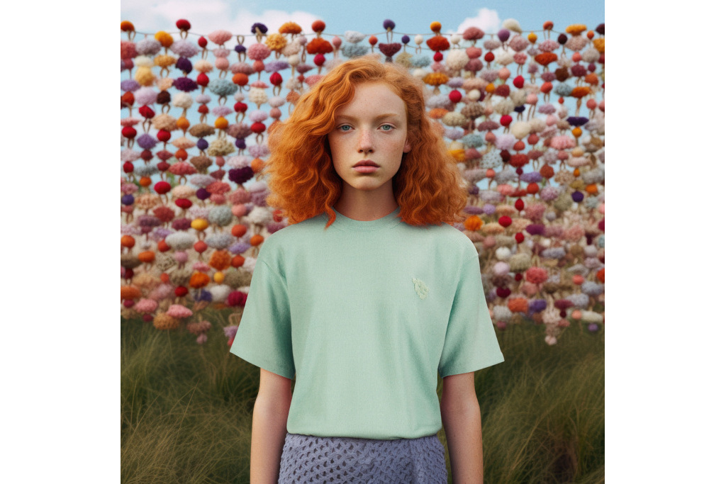 Woman with red hair in green t-shirt