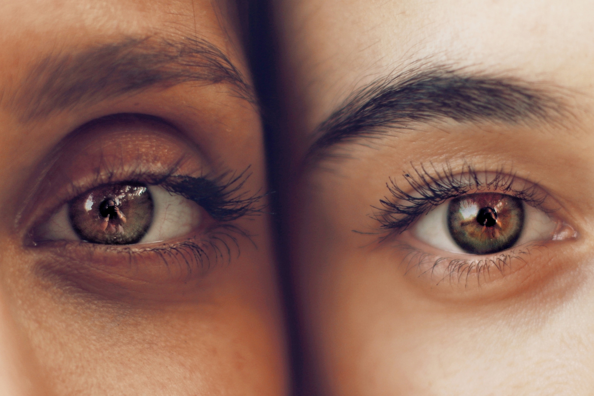 Close up of two people's eyes and eyebrows