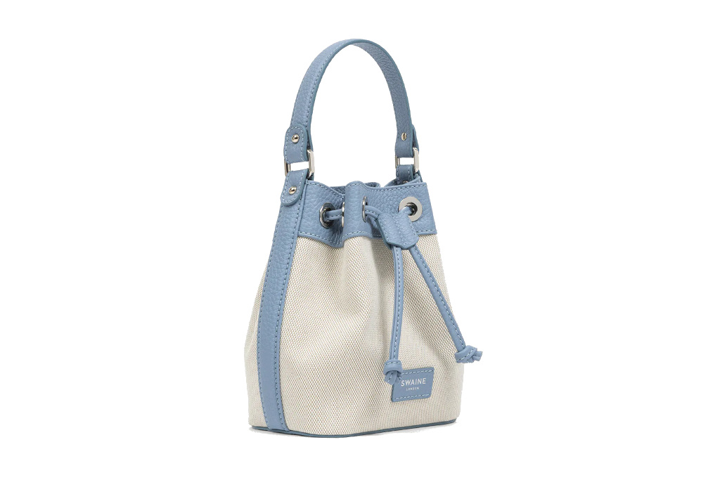 Cream and blue pouch bag