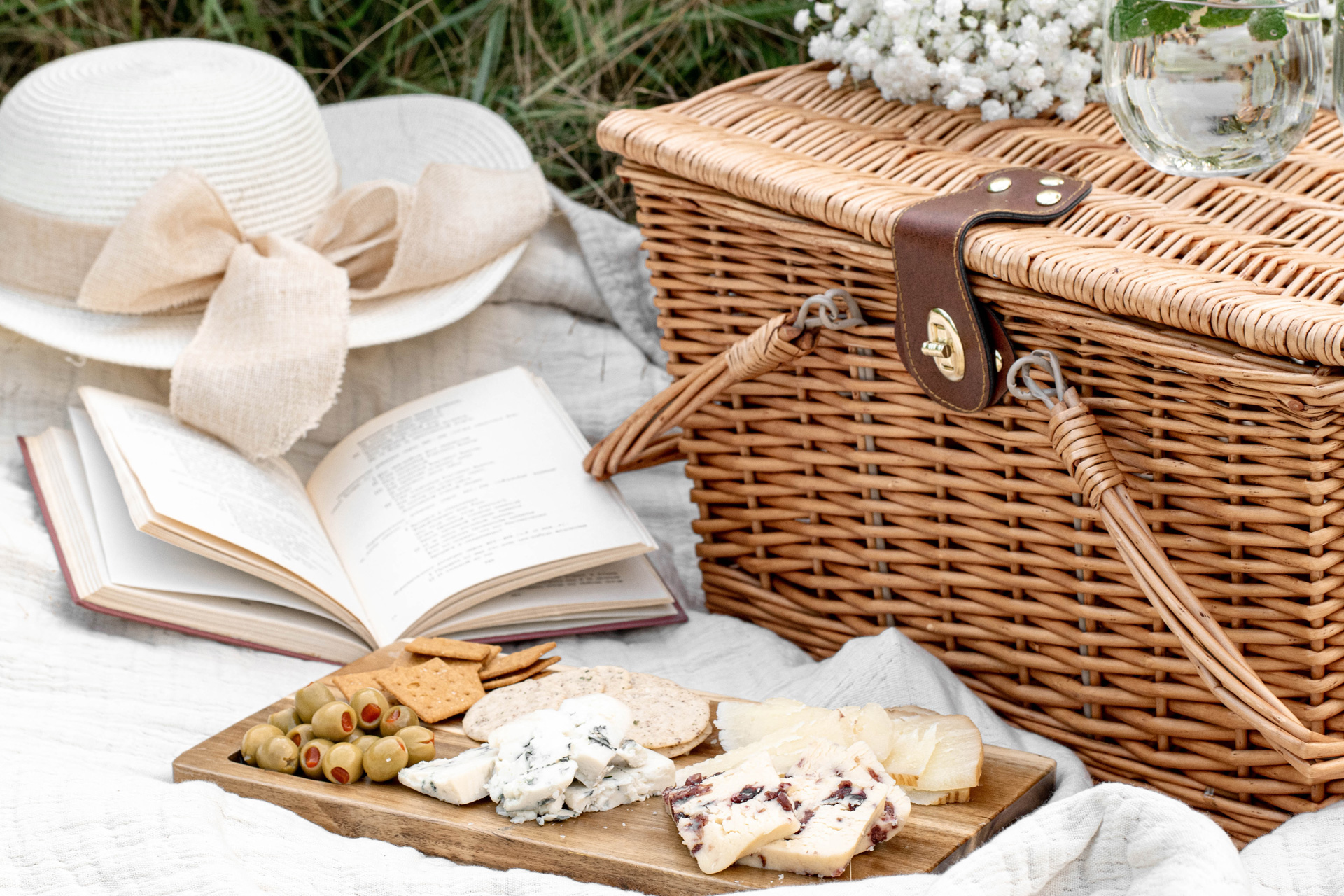 Picnic basket and cheese