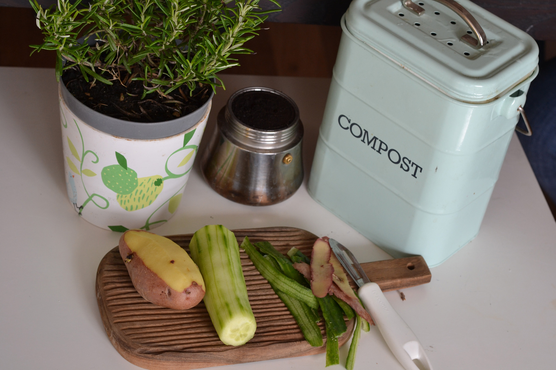 Food next to compost bin