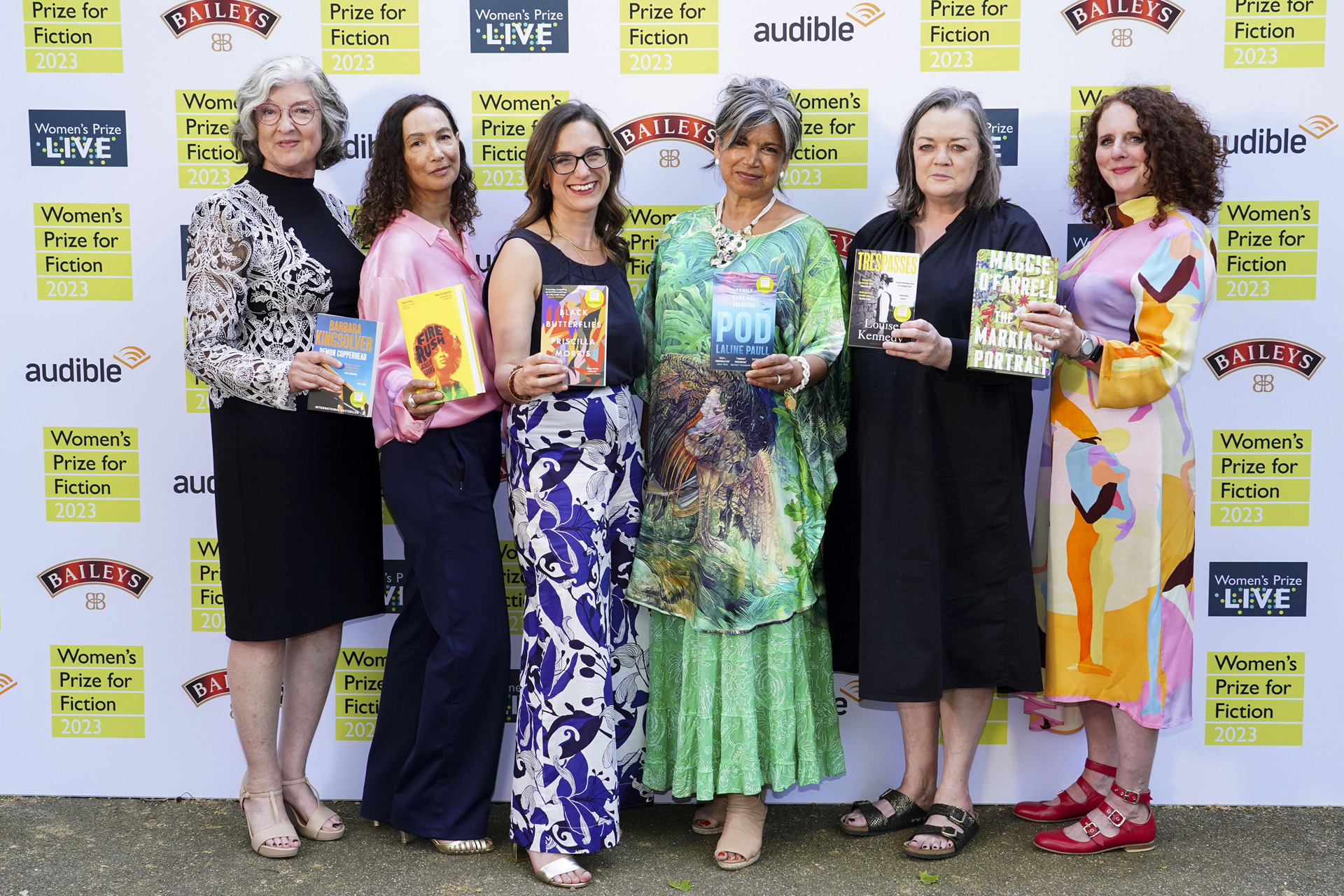 Authors Barbara Kingsolver, Jacqueline Crooks, Priscilla Morris, Laline Paull, Louise Kennedy and Maggie O’Farrell attend the 2023 Women's Prize For Fiction Winner's Ceremony