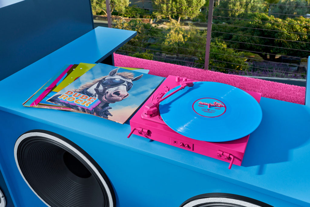 A blue Barbie record player