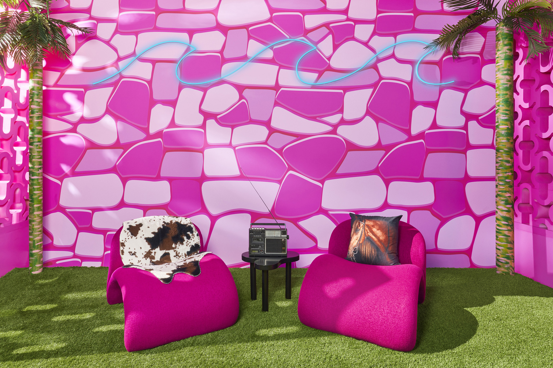Two pink seats at the Barbie DreamHouse