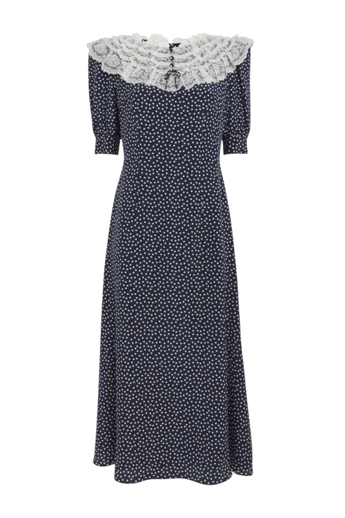 Navy dress with white dots