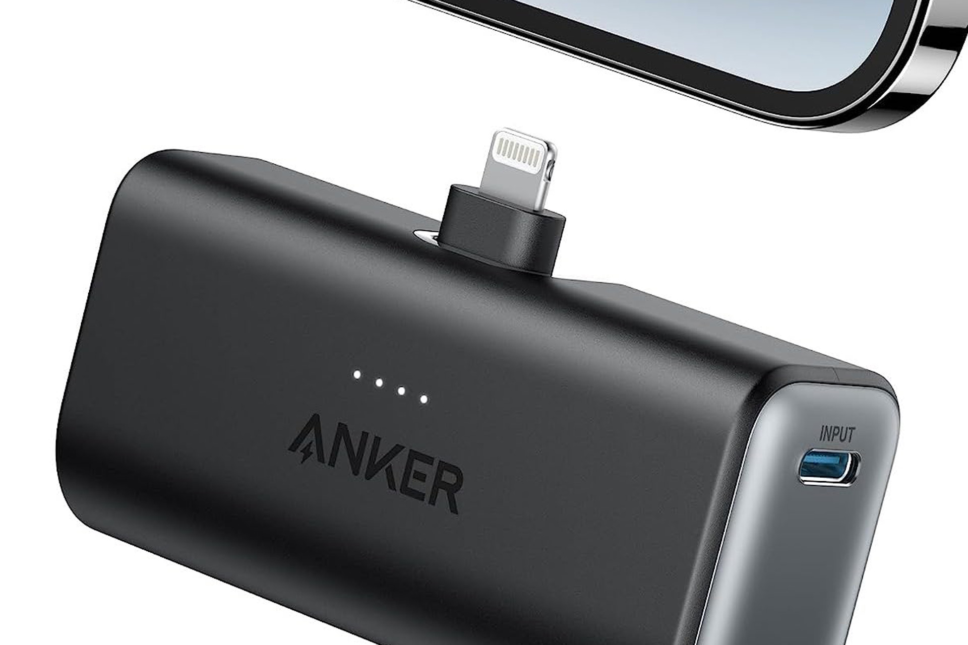 Black Anker portable phone charger.