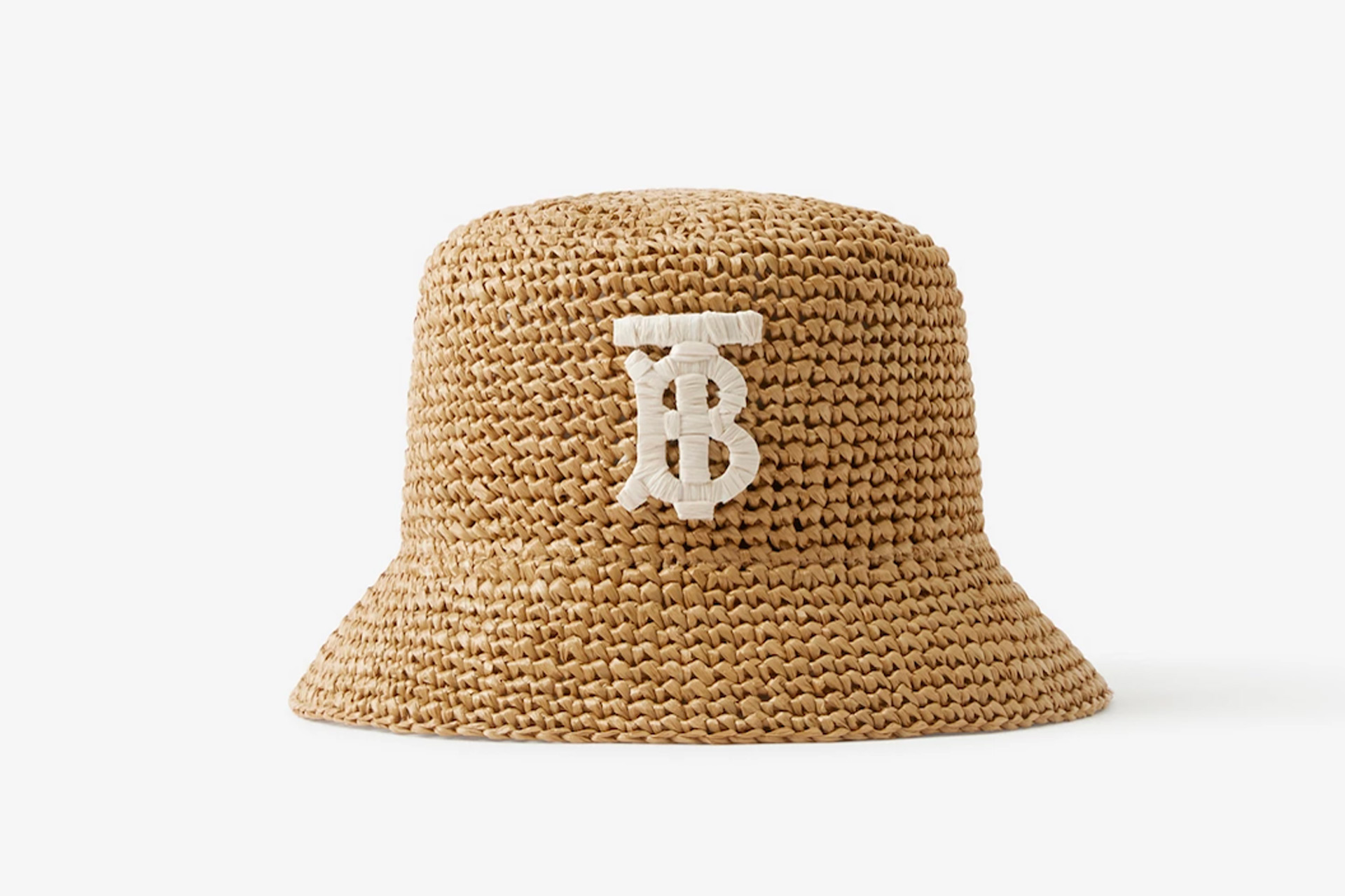 Raffia bucket hat with embroidered Burberry logo