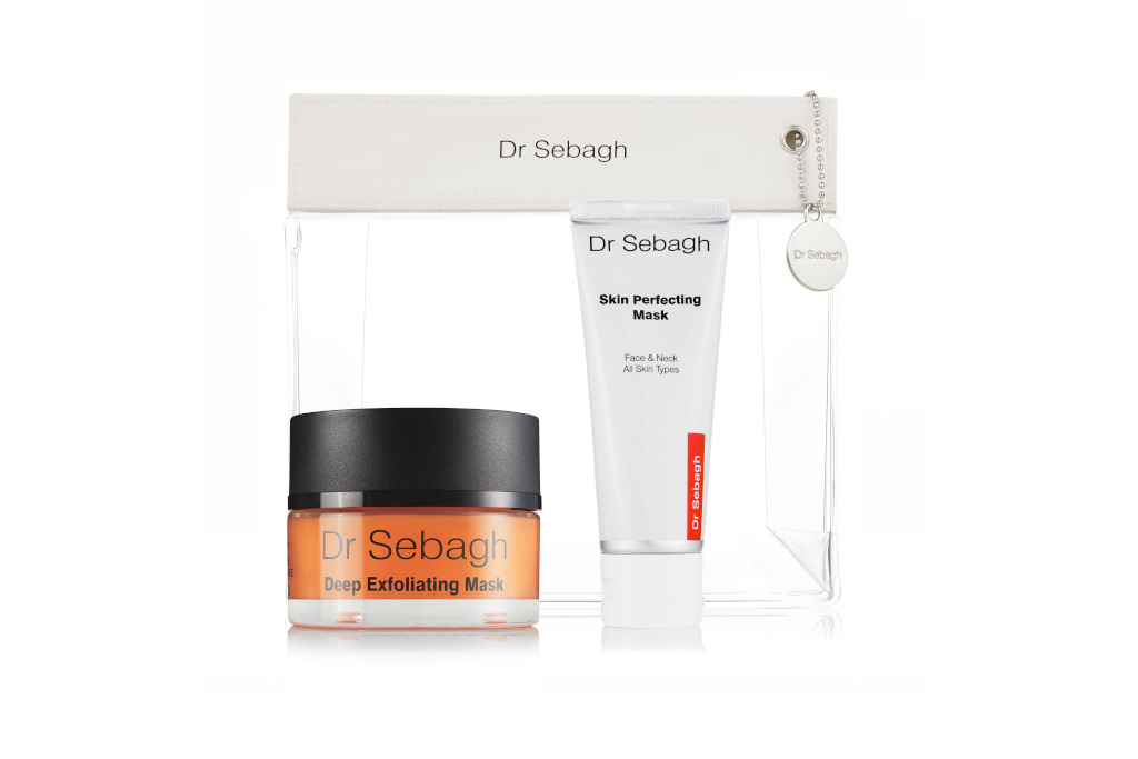 Clear bag with white bottle and orange tub