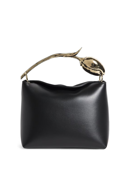 Black handbag with floral handle