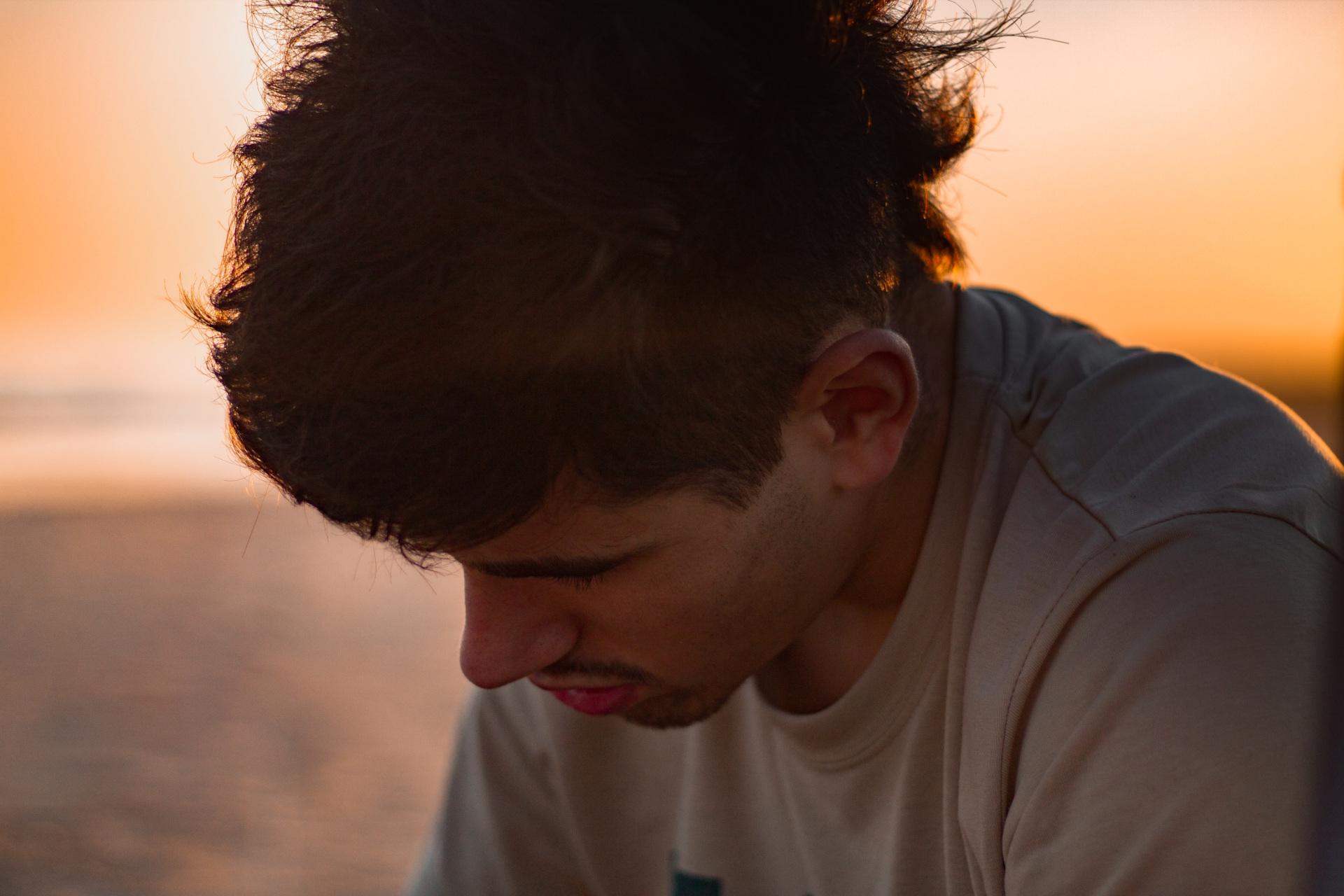 Close up of man at sunset