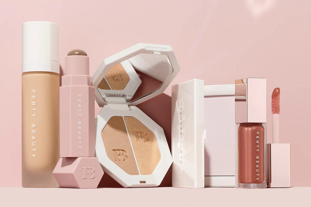 Makeup set on pink background