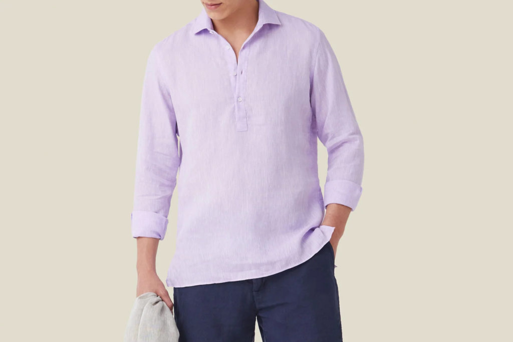 Man in purple linen shirt
