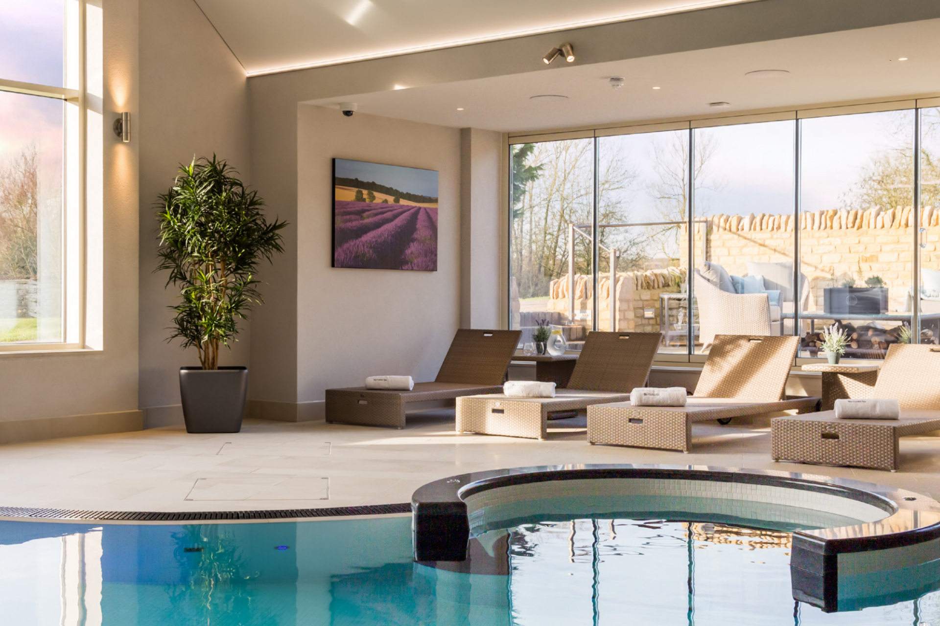 Indoor pool with loungers