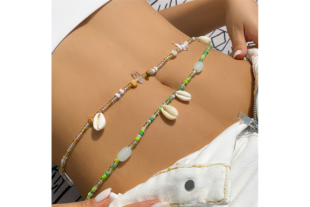 Close up of beaded waist chain