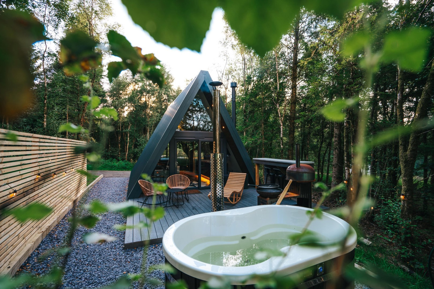 An A-frame glamping pod