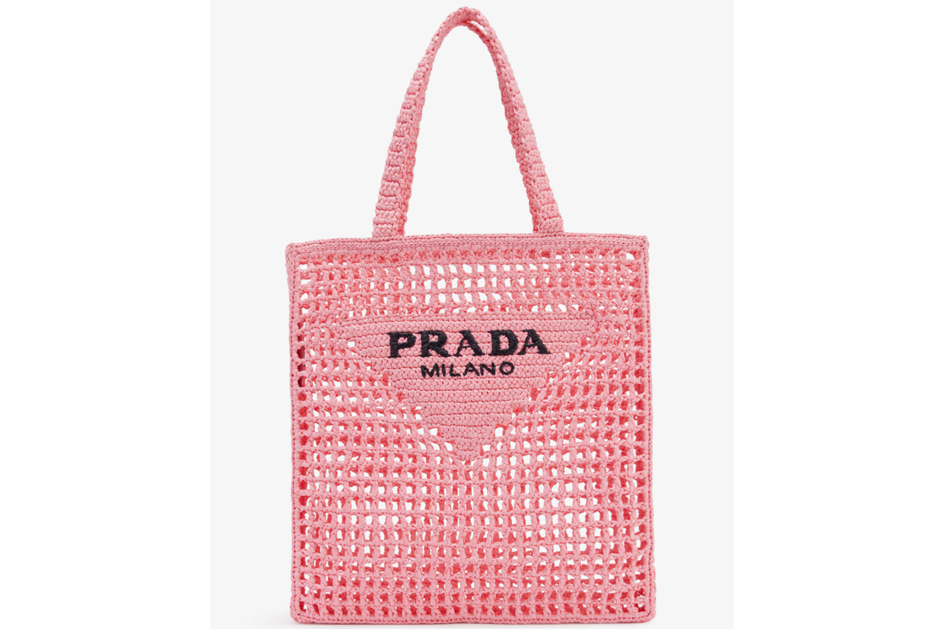 Pink raffia tote by Prada.
