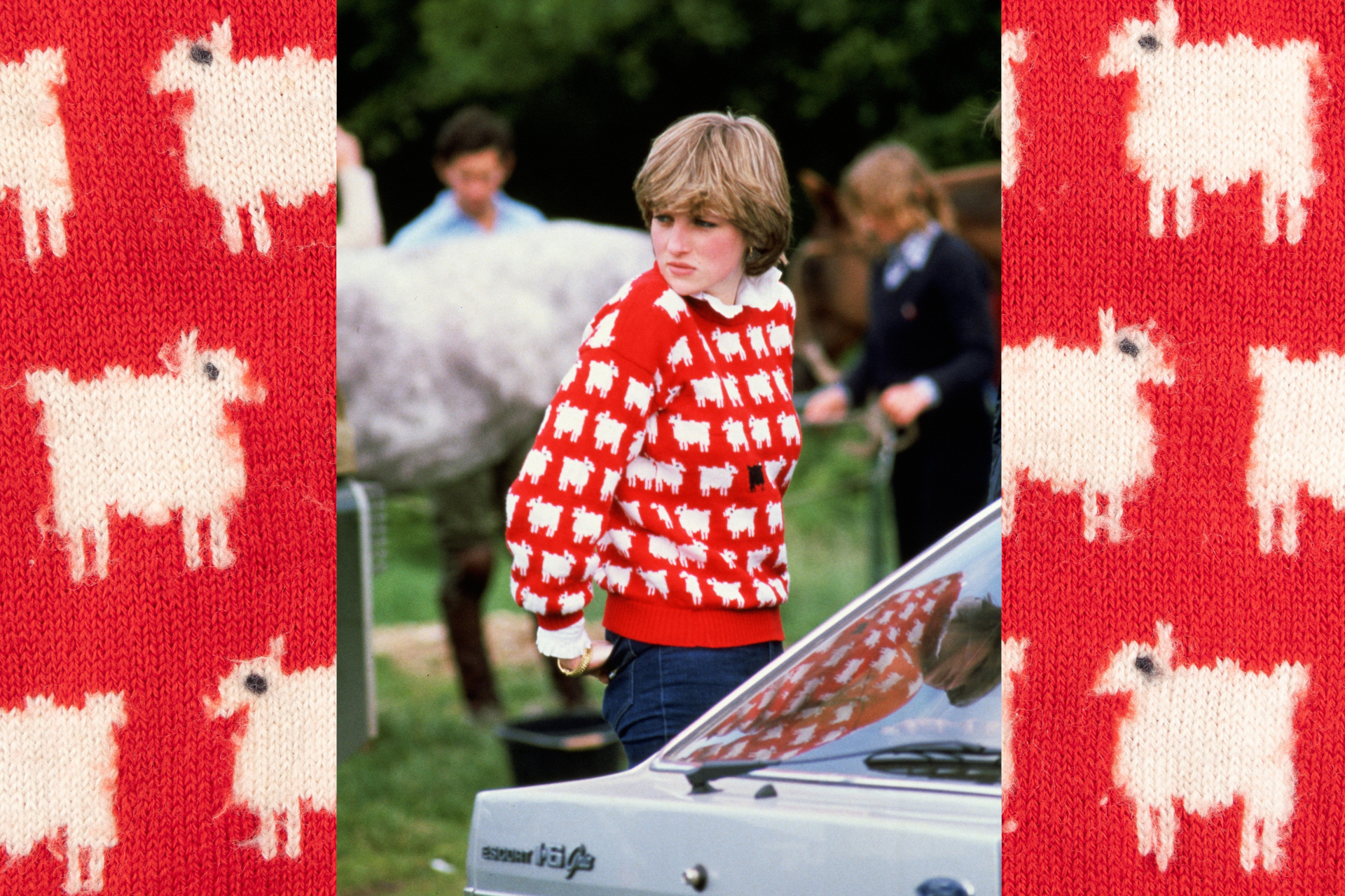 Princess Diana in red sheep sweater