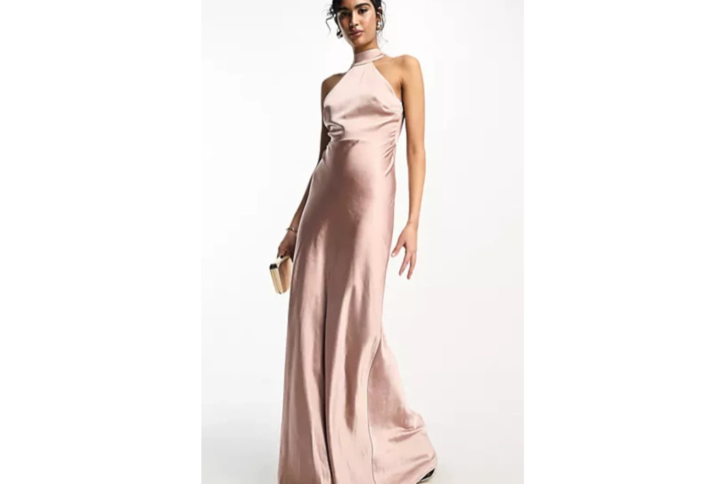 Woman in silky halter dress