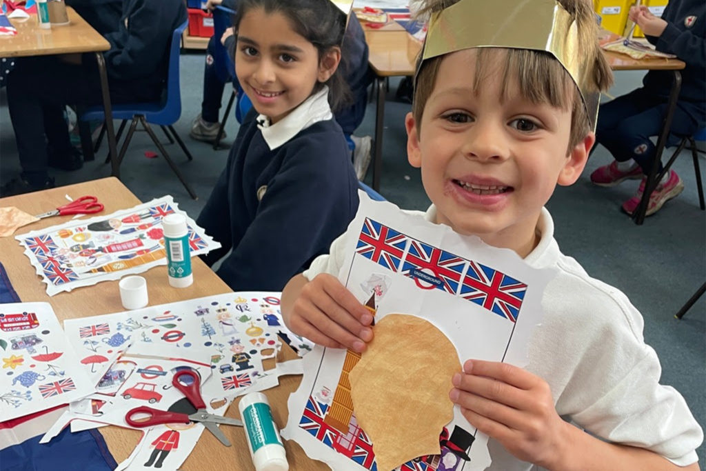 Children in Year 2 were making Coronation stamps