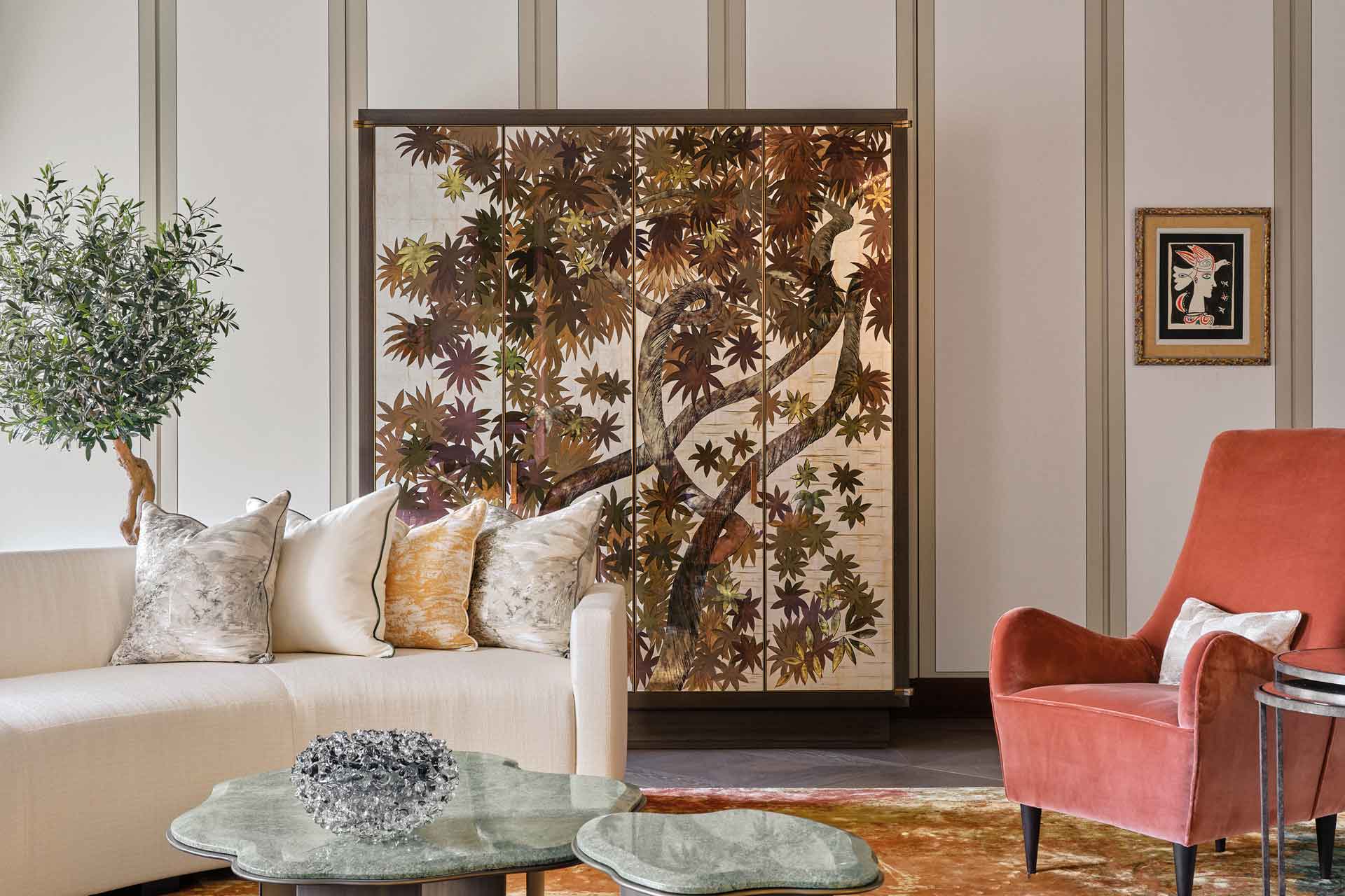Living room with cream and rust orange colour palette