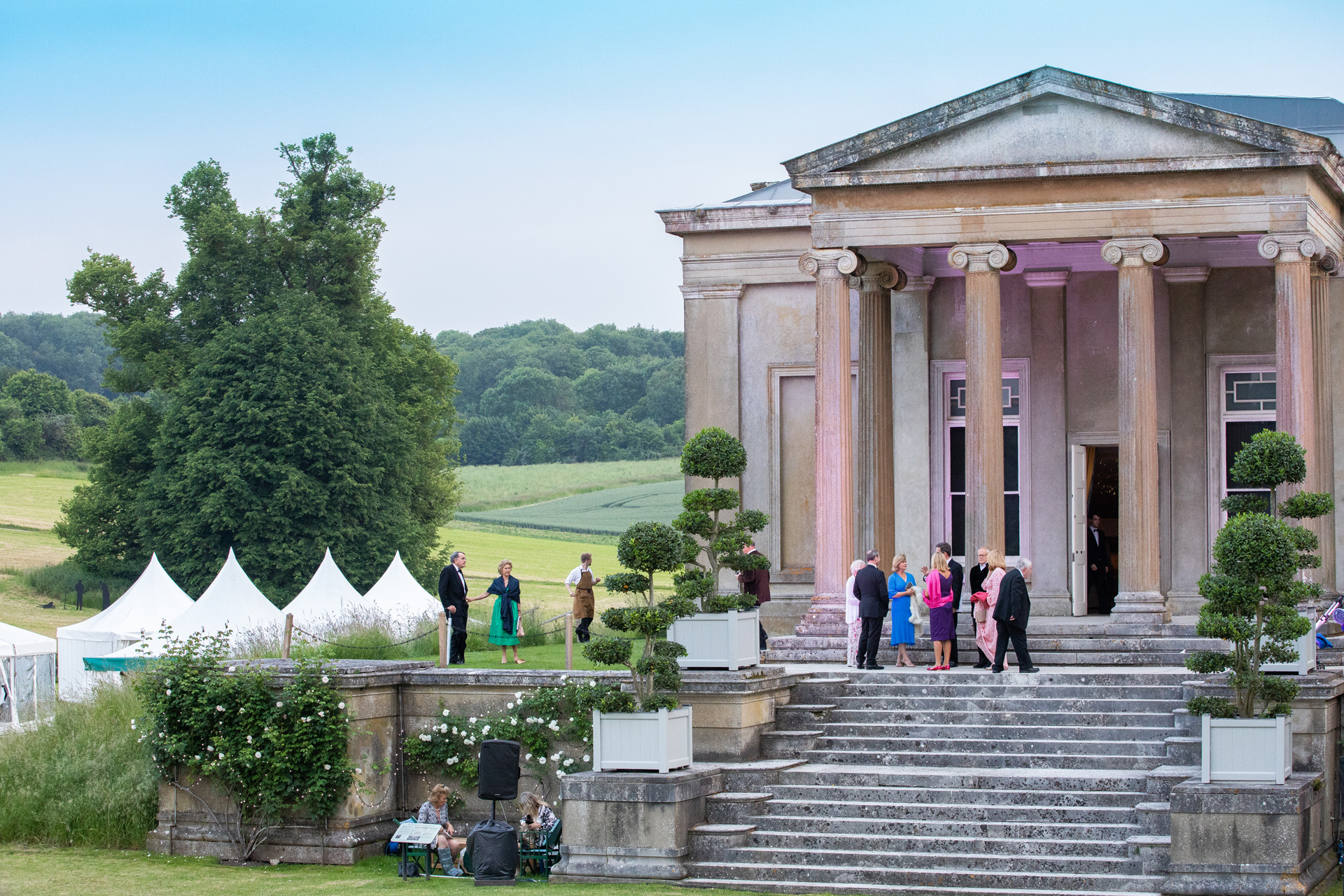 The Grange building with festival attendees