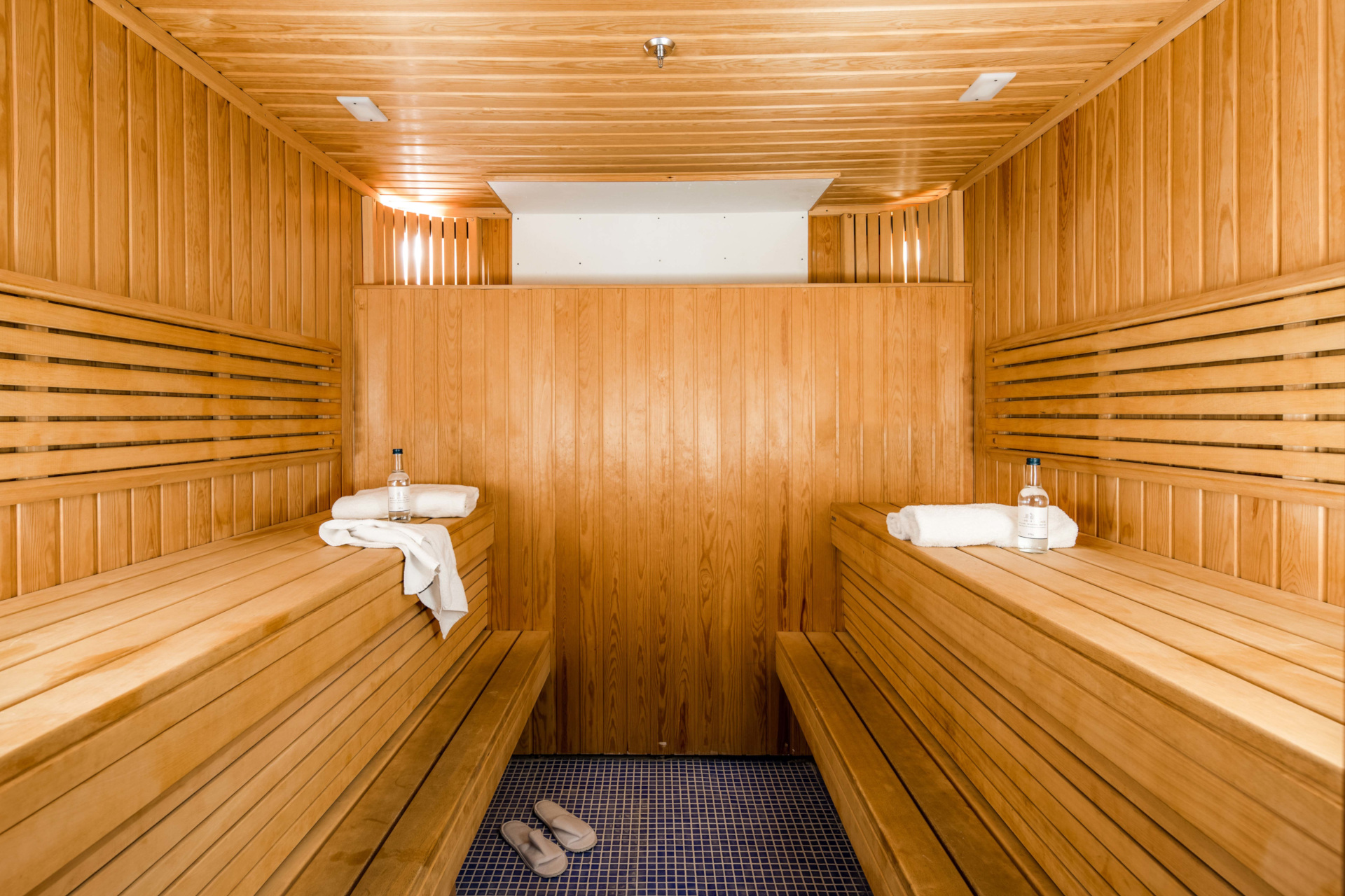 Wooden steam room in spa