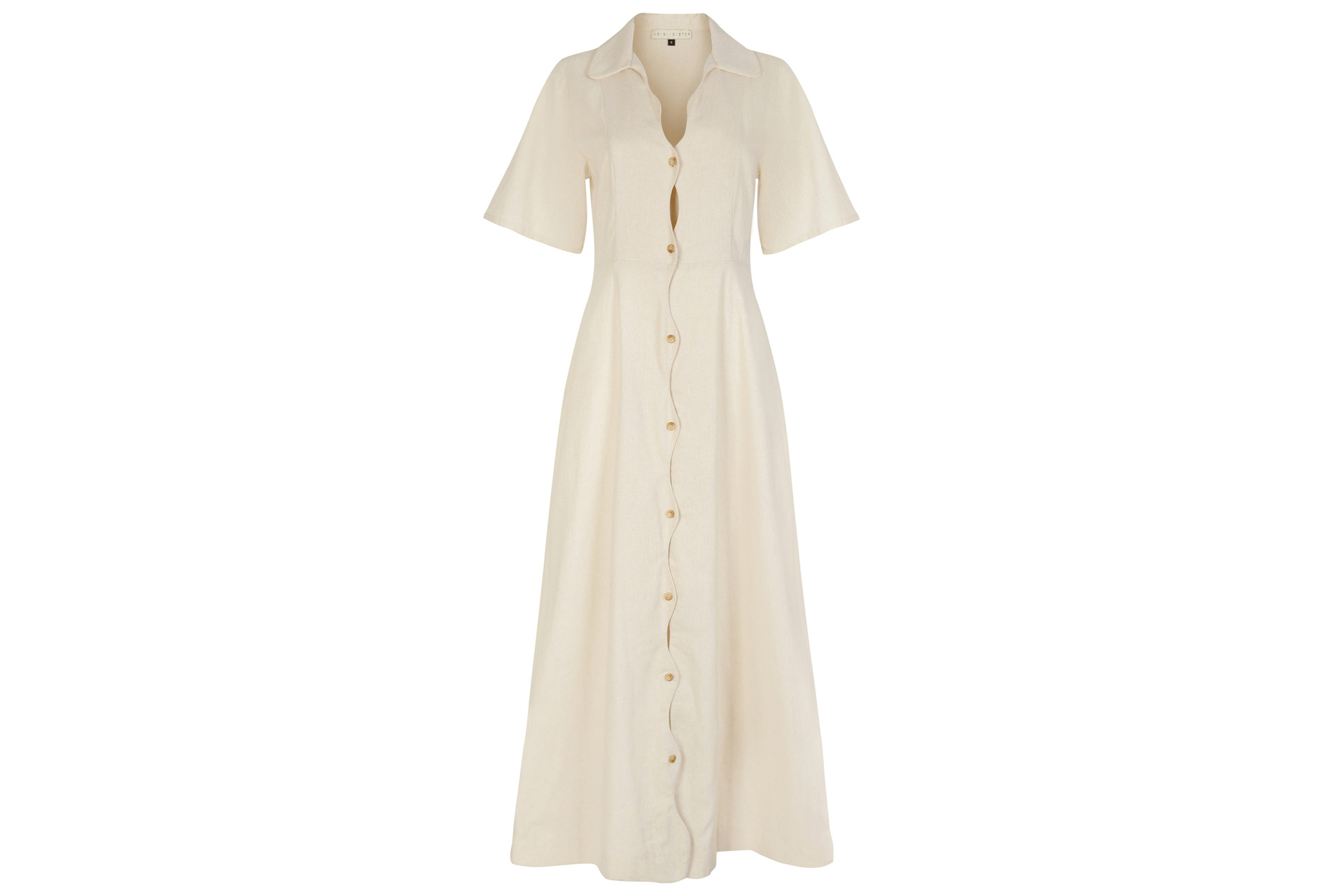 Sand-coloured linen shirt dress