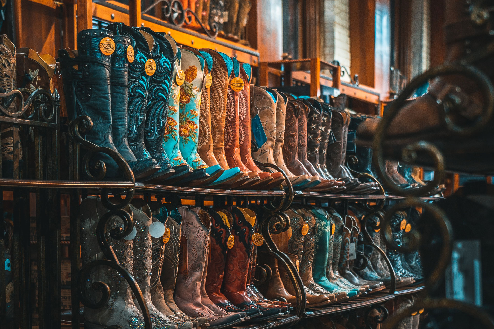 cowboy boots on shelves