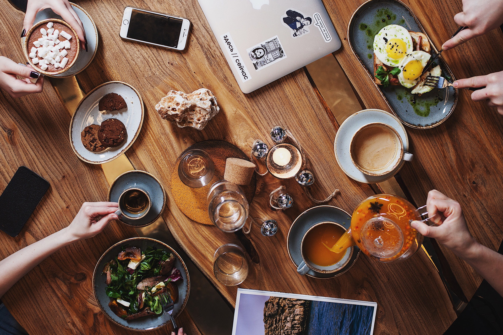 Brunch on a table with coffee