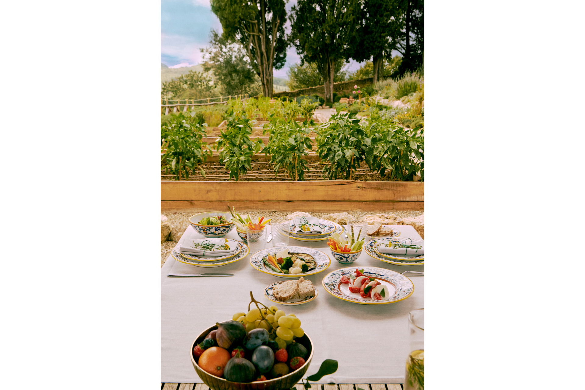 Food on a table at Castello di Casole