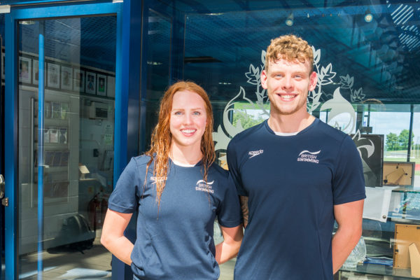 Millfield and Team GB swimmers Emily Large (left) and Matthew Richards (right).