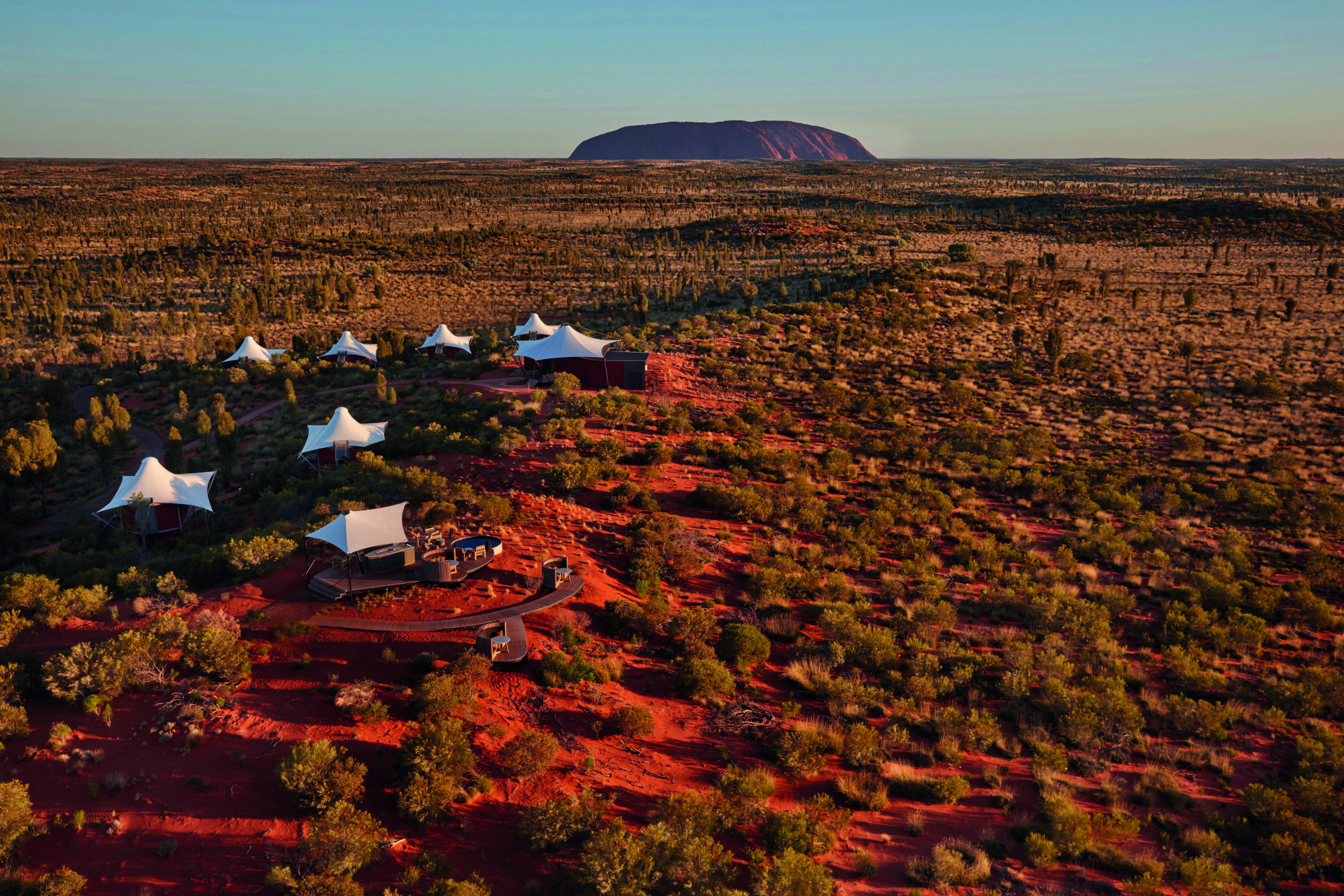 Red Australian desert at sunset