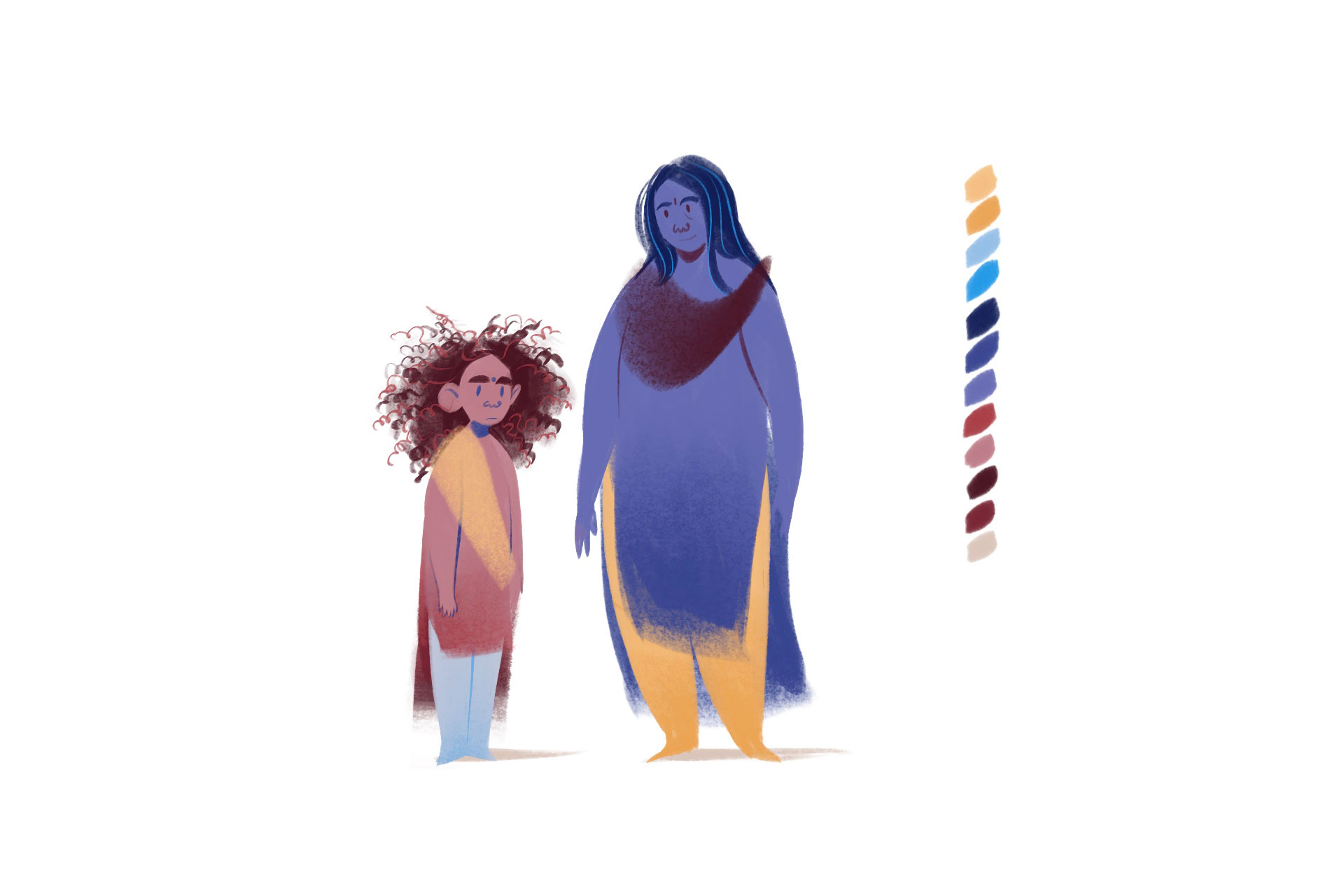 An animated Indian mother and daughter