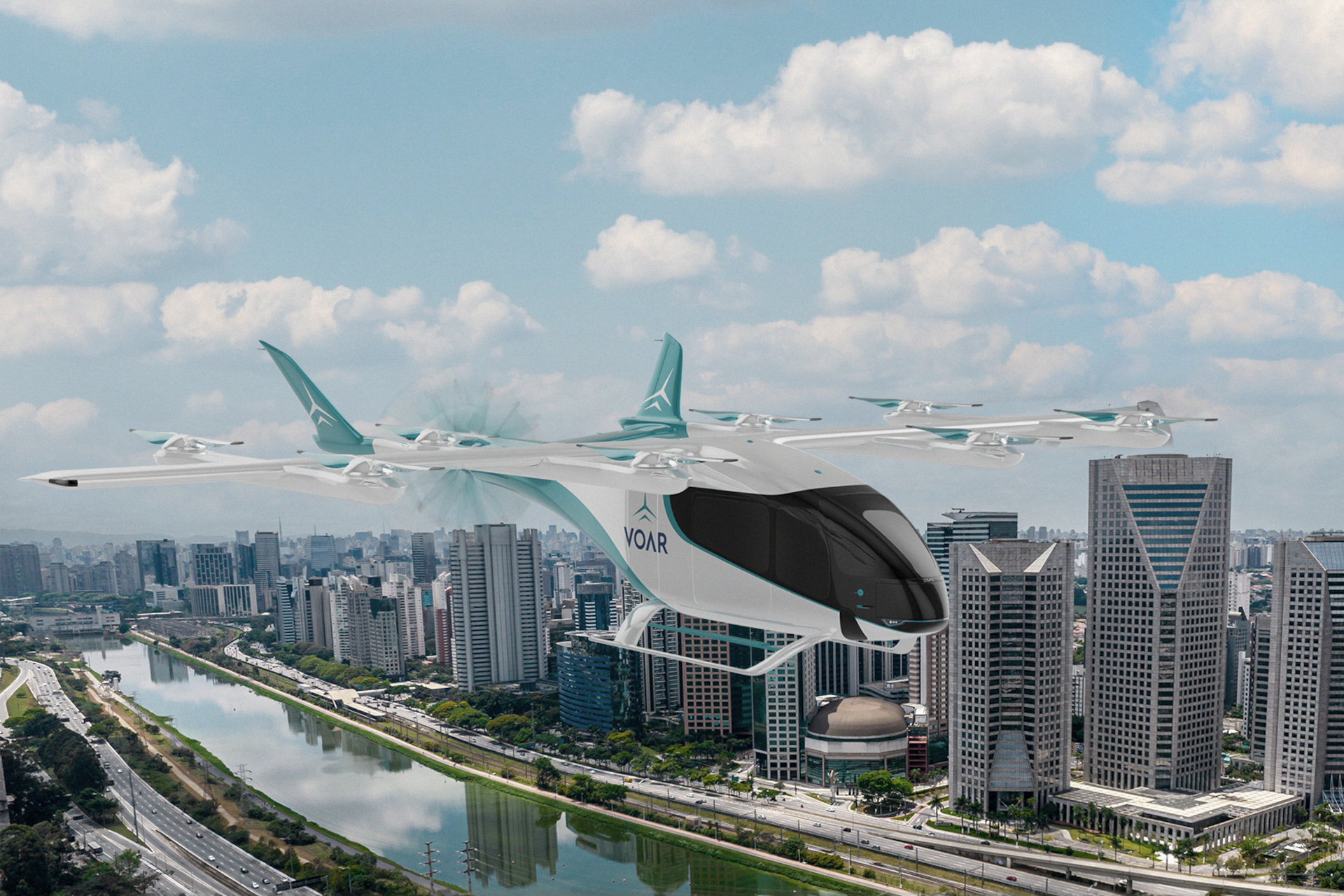 Electric flying taxi near Sao Paulo