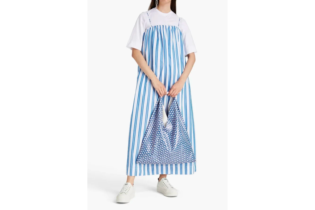 Blue and white striped maxi dress
