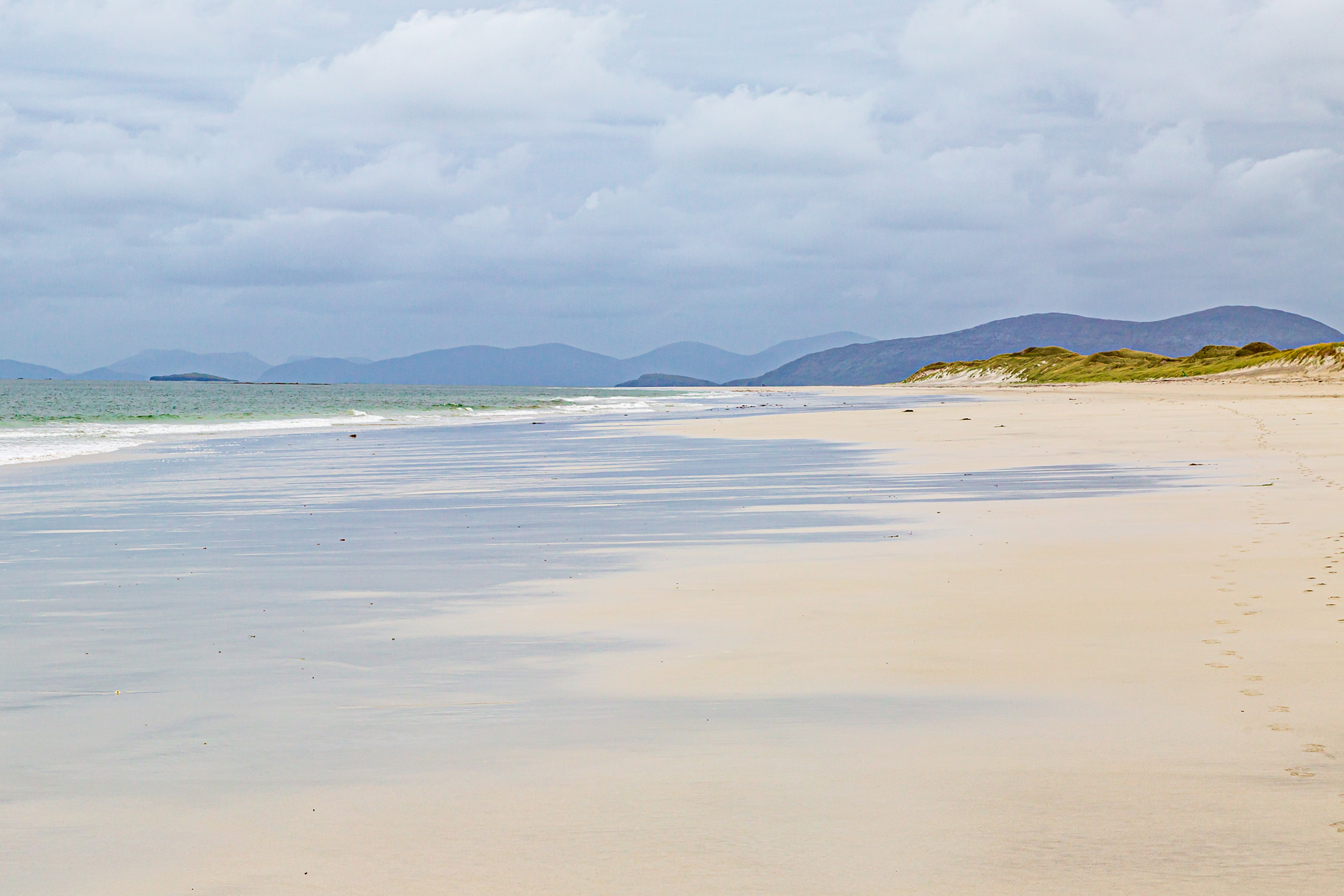 An idyllic white sand beach on the Hebridean Island of Berneray