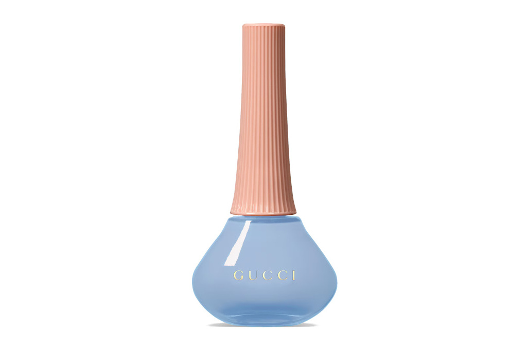Blue varnish bottle with pink lid