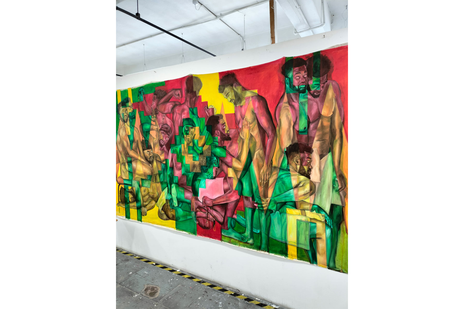 A painting of many black men
