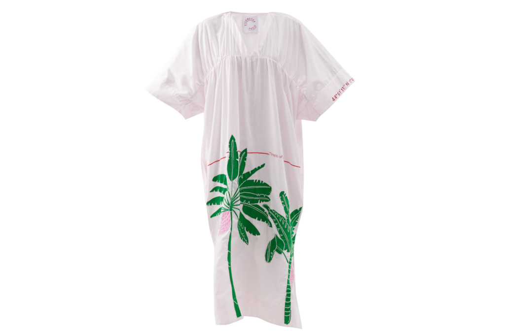 White kaftan with green palm tress