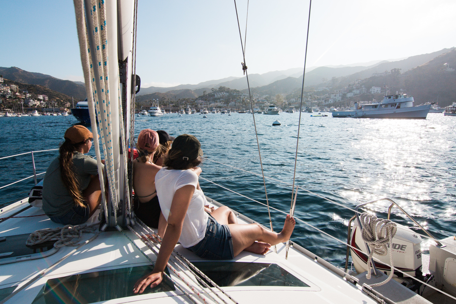 People sat on boat in the ocean